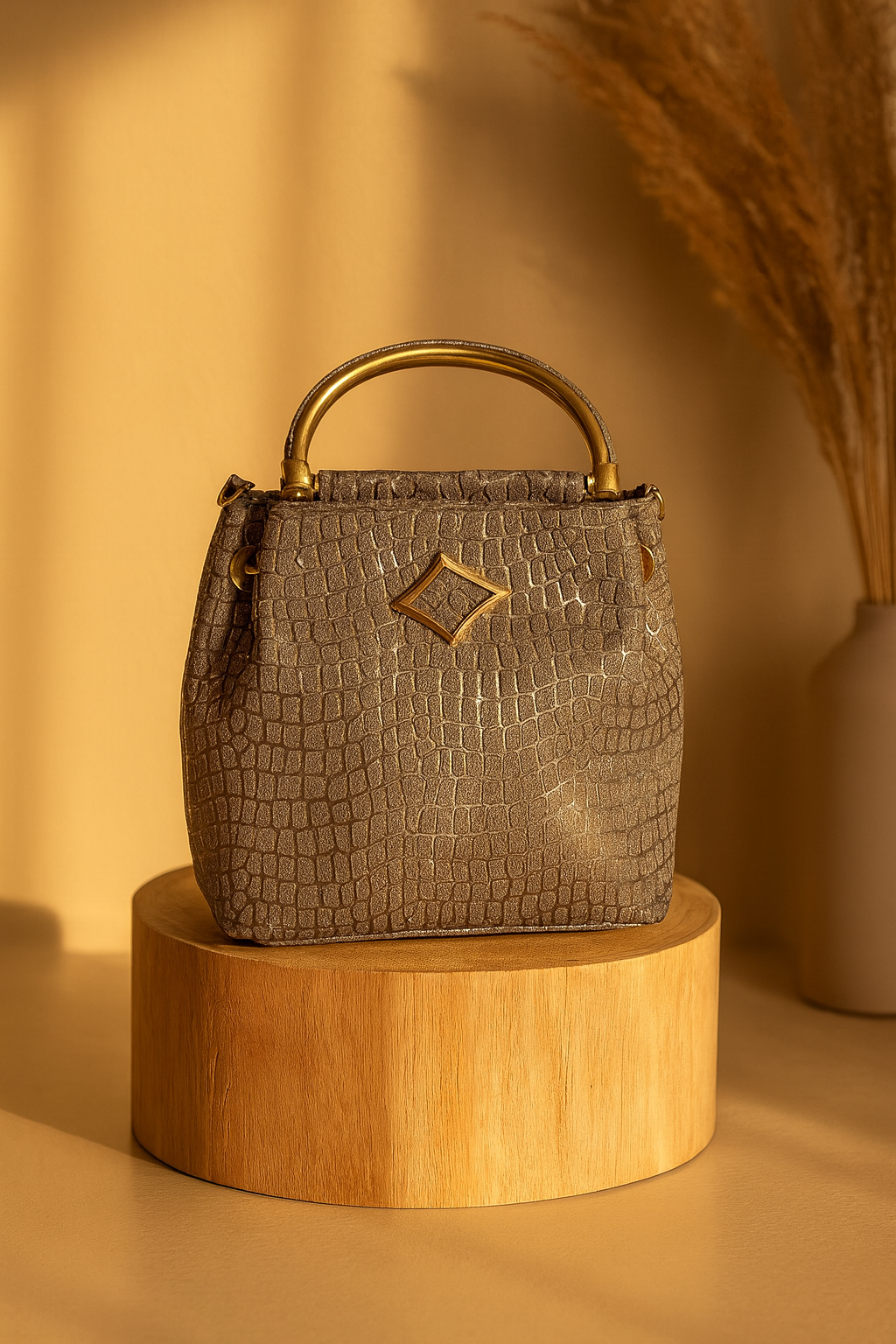 Vintage Croc-Textured Handbag