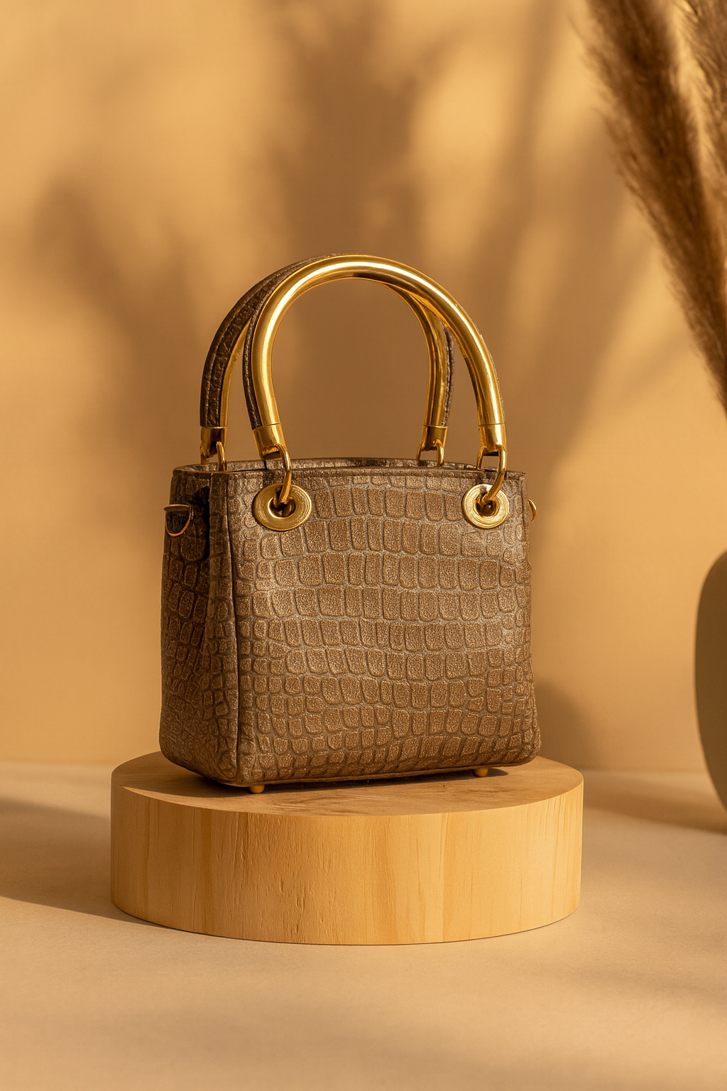 Vintage Croc-Textured Handbag