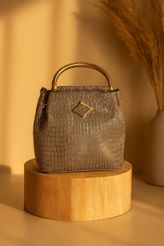 Vintage Croc-Textured Handbag