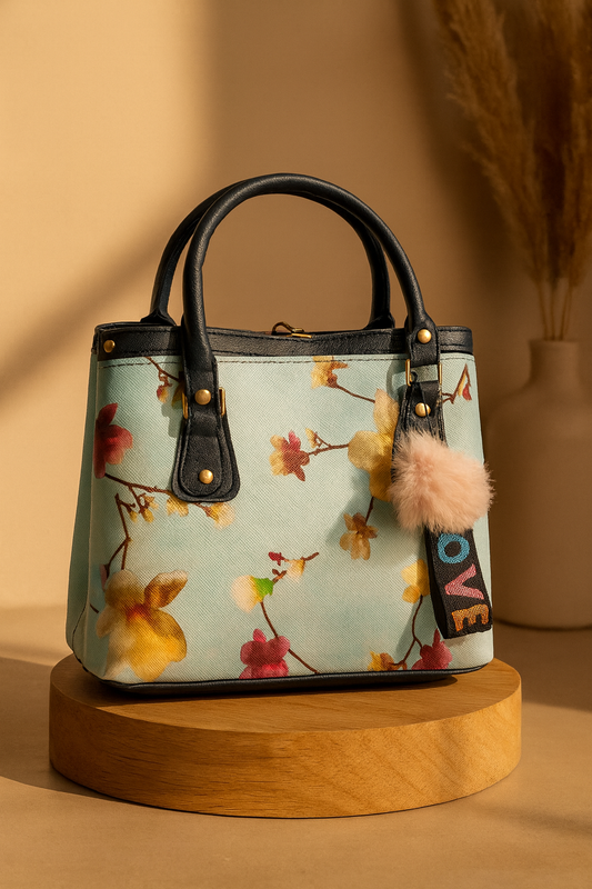 w Aqua Blossom Tote – Elegant Floral Charm