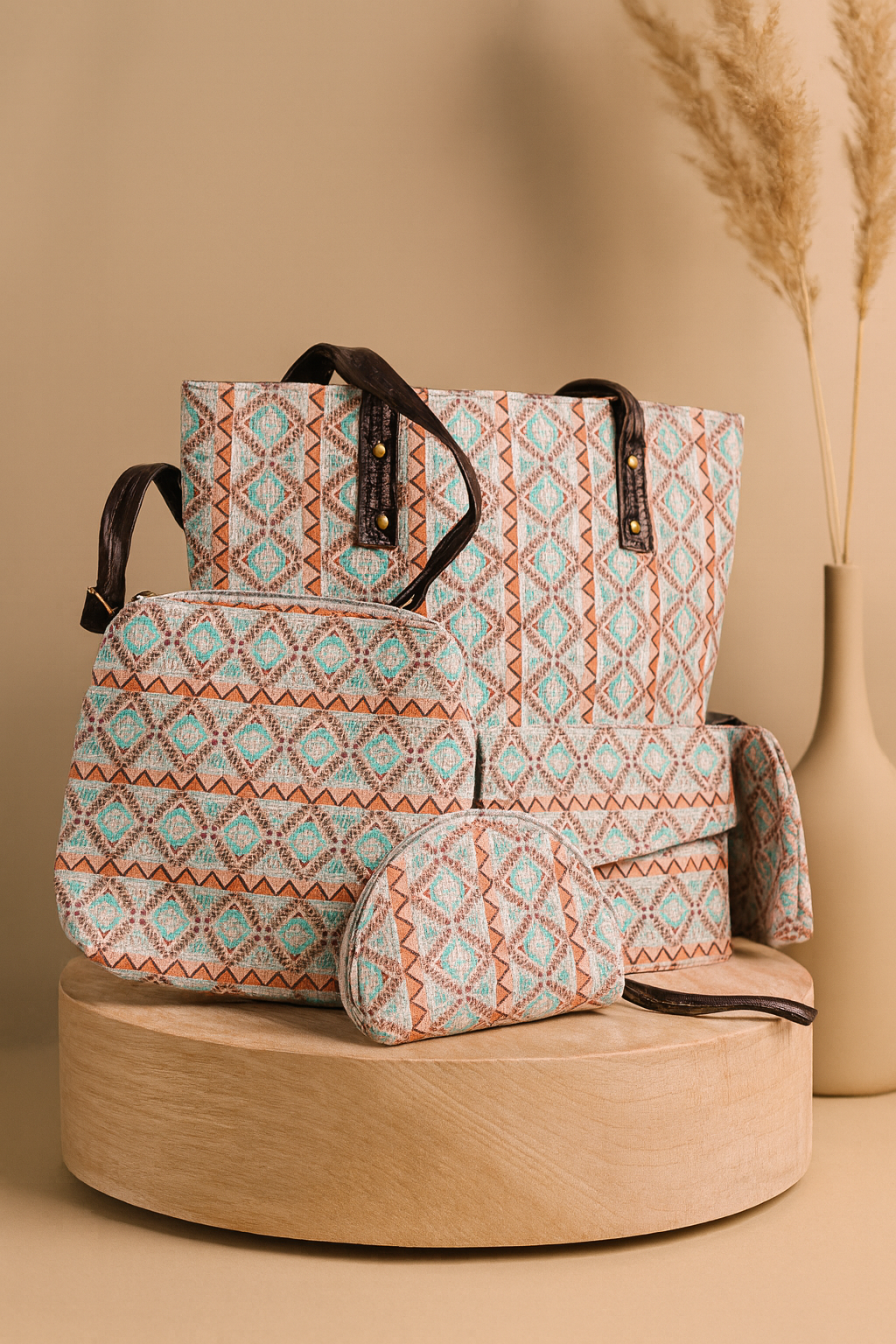 Ikkat Luxe Tote Set – 5-in-1 Modern Heritage Edition