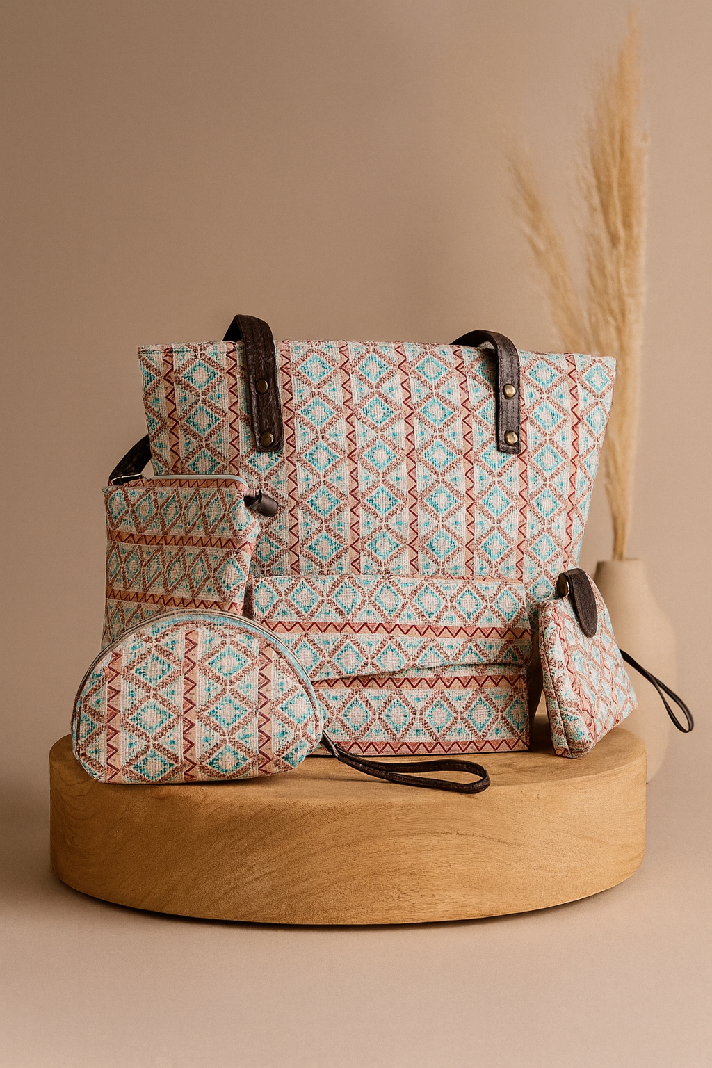 Ikkat Luxe Tote Set – 5-in-1 Modern Heritage Edition