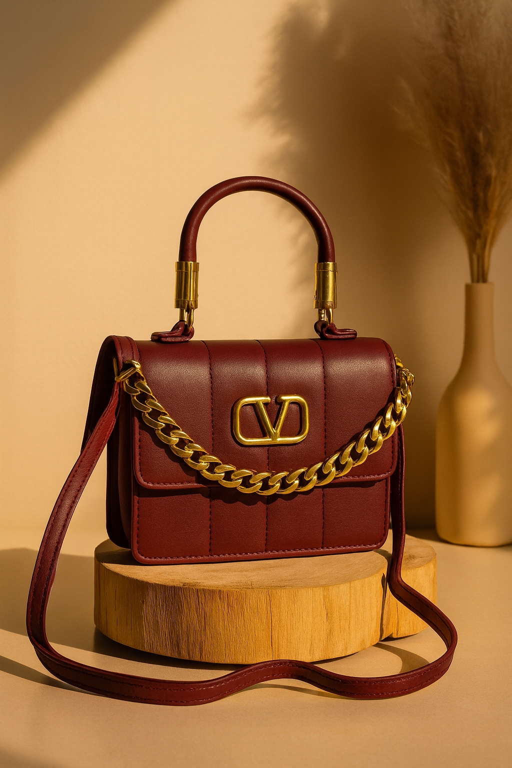 Burgundy Royale Quilted Chain Bag